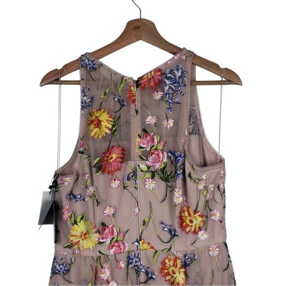 ADRIANNA PAPELL FLORAL HIGH LOW DRESS SLEEVELESS EMBROIDERED GARDEN COCKTAIL - Picture 7 of 14